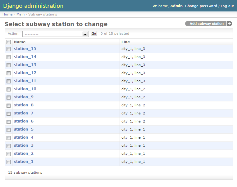 SubwayStation change list page